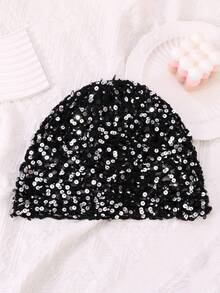 1pc Women's Fashion Hollow Crochet Sequin Beanie, Suitable For Everyday Wear