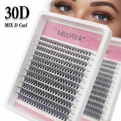  Miss Wink 30D Soft Natural Lashes, 8-16mm Mixed, 0.07mm D Curl, 12 Rows 240 Pcs, Single Cluster 3D Precise Fit, Suitable For Daily Makeup, Lightweight And Portable, Applicable For Daily Life, Parties And Various Occasions