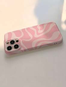 Pink 1pc Minimalist Artistic Color Block Asymmetrical Pattern Perforated Glossy Filament Hard Phone Case, Compatible With IPhone 11/12/13/14/15/16 Pro Max Waterproof Shockproof Anti-Fall Scratch Resistant - Multicolor - View 5
