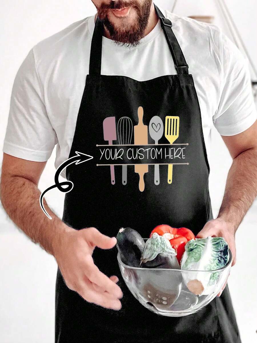 1/2pcs Customized Black Kitchen Cooking Apron, Modern Polyester Oil-Proof Apron, Black Kitchen Apron, Polyester Apron For Garden, Kitchen And Housework Perfect For Home, Restaurant, And Kitchen Cooking - Multicolor - View 1