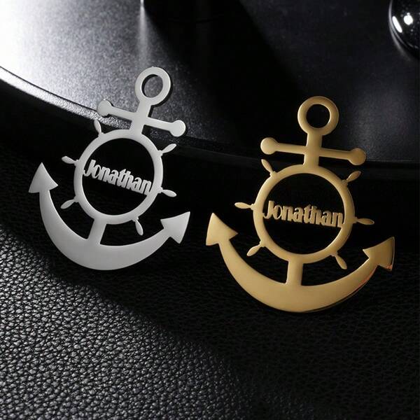 1pc Stainless Steel Rudder Brooch, Fashion Cut-Out English Letter Anti-Slip Lapel Pin, Unique Chest Decor, Men's Accessory, Suitable For Daily Wear