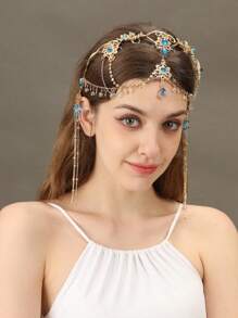 1件装女士蓝色水晶流苏头饰，新娘婚礼头箍，派对/活动发饰，情人节配饰