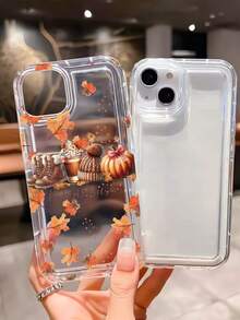 1 pièce Étui de téléphone transparent TPU amortisseur de chocs à la mode personnalisé avec citrouille d'automne, slogan, motif de feuille, compatible avec 16/16Pro/16Plus/15/15ProMax/15Pro/11/12/13/14ProMax/12Mini/13Mini/11Pro/11ProMax/12Pro/12ProMax/13Pro/13ProMax/14Pro/14ProMax, étui souple avec un toucher haut de gamme, imperméable, anti-chute, résistant aux rayures - Multicolore - Voir 2