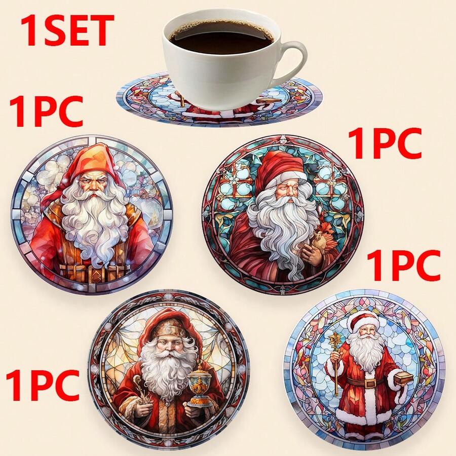 1 Set/500 Sets 4 Stücke/Set Weihnachtsmann, Weihnachtsglocke, Schneeflocke, Rentier, Weihnachtsbaum, Schneemann, Weihnachtspinguin Untersetzer, Polyester Gummi Untersetzer Set, ideal für Weihnachtsfeiern, Bars, Büros und Zuhause, für alle Anlässe, Größe: 10 cm x 10 cm