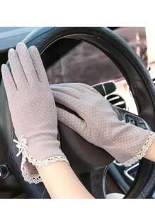 1双女士小圆点蕾丝防紫外线防滑驾驶手套，薄款触摸屏丝绸长手套秋季配饰 - 彩色 - 查看 13