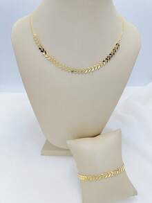 Women's Fish Scale Necklace And Bracelet Set In 18k Gold And 925 Silver. - Gold - View 2
