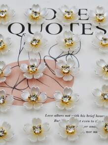 200/100/50/30颗/包，14毫米五瓣花，金色底座爪镶水晶树脂花，无孔珍珠，服装、包包、鞋子装饰配件