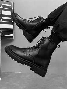 2025年秋冬新款男士低帮靴复古工作鞋厚底增高百搭皮鞋 - 黑色 - 查看 7