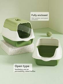 1pc Fully Enclosed Cat Litter Box, Odor-Proof & Splash-Proof, Includes Litter Scoop, Litter Mat, Cat Cleaning Supplies, Indoor Cat Litter Box