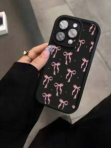 Bow-Knot Bowknot Minimalist Grooved Black Painted Phone Case, Compatible With  16/ 15/XR / 16 Pro Max/7P 8P/P12 Pro Max/P13 Pro Max/P14 Pro Max /P13/P14/P11/P12/P14,  XS/S/XS Max/7 8 GES2, A03s,A03 Core,A04,A12,A13,A14,A21s,A22,A23,A24,A32,A33 A34,A5 A51 A52,A53,A54, Cute Fashionable Thick Phone Protective Case Waterproof Shockproof Anti-Fall Scratch Resistant - 款式1(1pc) - 查看 2