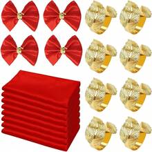 16pcs Gold Napkin Rings And 8pcs Satin Napkins Set, Smooth Fabric Napkins And Napkin Holders For Party, Personalized Napkins For Bridal Wedding, Banquet, Christmas (Red, 17" X 17") - Multicolor - View 10