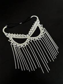 1pc Multi-Layer Rhinestone Decorated Tassel Mask, Luxury Party Accessory For Women,Halloween - Silver - View 6