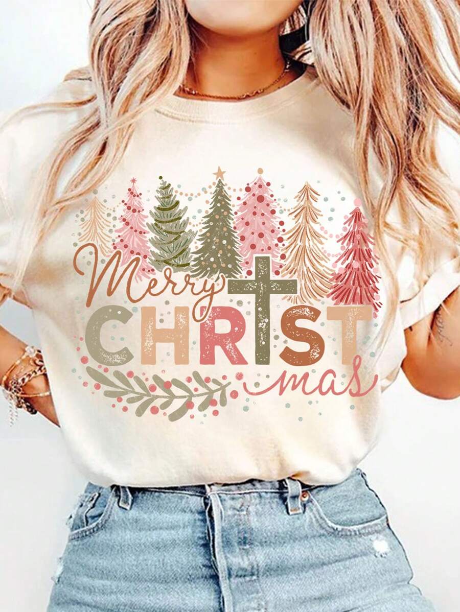 Christmas Tree Merry Christmas DIY Iron-On Heat Transfer Sticker Decals Patch, Suitable For T-Shirts, Sweatshirts, Pillowcases, Fabric, Bags And Clothing Decoration, Winter Merry Christmas Xmas New Year Retro Holiday Party Decor, 10inch