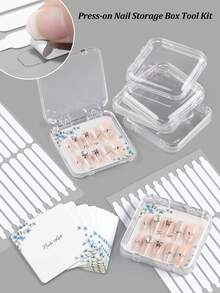 Beautizon Nailartlab 2件/6件/28件美甲收納展示盒套組，附雙面黏貼條，極簡透明美甲盒，美甲配件展示盒，無縫美甲配件黏貼條，美甲配件背景卡紙，適用於美甲沙龍用品 - 彩色 - 查看 1