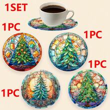 1set/500sets 4pcs/Set Christmas Santa Claus, Christmas Bell, Christmas Snowflake, Christmas Reindeer, Christmas Tree, Snowman, Christmas Penguin Coasters, Polyester Rubber Coaster Set, Ideal For Holiday Parties, Bars, Offices And Homes, All Occasions, Size: 3.94 X 3.94 Inches