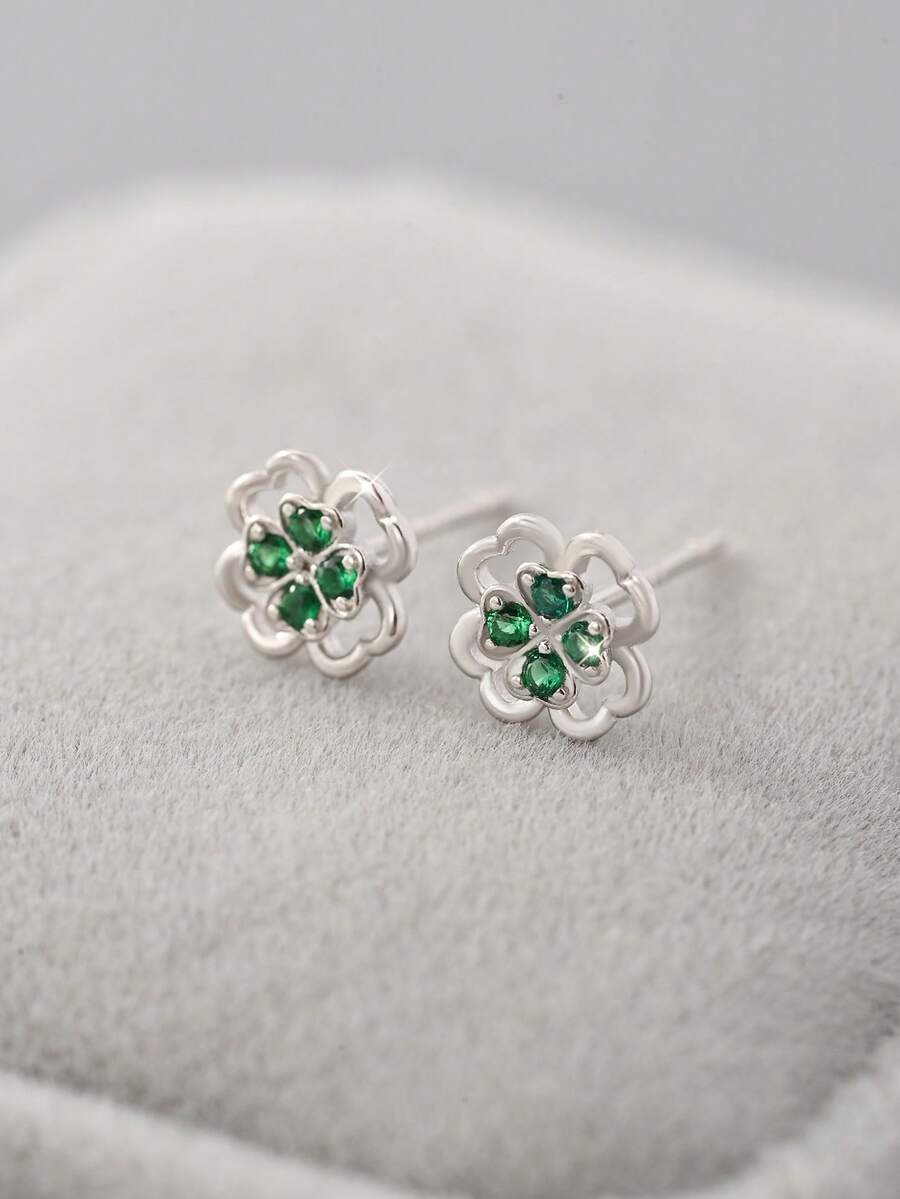 1 Paar S925 Sterling Silber Grüner Zirkonia Zarte Blumen Ohrstecker, sanft & klein, Geschenk für Frauen, Jahrestag, Feiertage