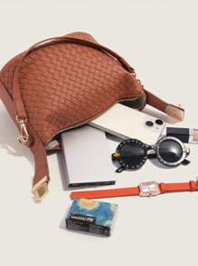 Bolso de mano tejido de piel sintética para mujeres, bolso de moda tipo tote, bolso casual cuadrado pequeño para el hombro, monedero ligero, adecuado para chicas, damas, estudiantes universitarias, jóvenes profesionales, versátil para combinar con atuendos