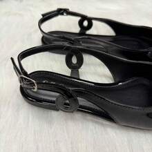 Women's Slingback Comfortable Flat Sandal With Buckle Side Detail Black Caramel Almond - 黑色清漆 - 查看 3