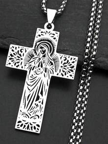 天主教圣母玛利亚瓜达卢佩圣母吊坠十字架项链男女款金色不锈钢链式护身符珠宝 - 項鍊 - 查看 2
