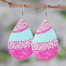 1 par de pendientes de gota de agua acrílica 2D con estampado de leopardo vintage minimalista y brillo para mujeres