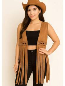 Women Sweater Vests - Coffee Brown - View 2
