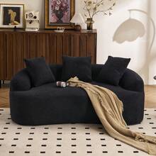 65'' Modern Loveseat Sectional Sofa Couch, Luxury Plush Chenille Upholstered Cloud Couch With Extra Deep Seat And Curved Armless Floor Design, Comfortable Small Space Sofa With 3 Throw Pillows, Medium Firm Cushion Memory Foam Couch, Soft Boneless Sofa For Living Room Furniture, Apartment Couch For Bedroom Office Home Decor, No Assembly Needed - 黑色 - 查看 1