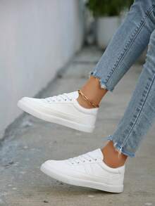 Women's Fashion Ins-Style Flat Platform Shoes, Lace-Up Low-Top Striped Pattern Casual Sneakers, Suitable For Campus, Student, Daily Commute, Outdoor And Other Occasions