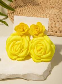 imoli 1 Pair Minimalist Versatile Spring/Summer Polyester Floral Pendant Earrings, Elegant & Romantic, Suitable For Daily Wear And Any Occasion, Perfect Gift