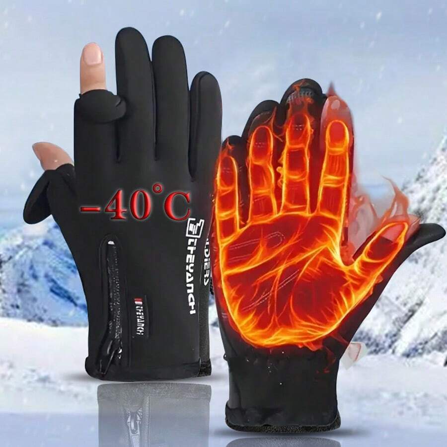 Cold & Windproof Touch Screen Gloves - Winter Warmth Gloves For Cycling, Skiing, Solo Travel - Anti-Slip, High Quality, Unisex For Men And Women - 黑色 - 查看 1
