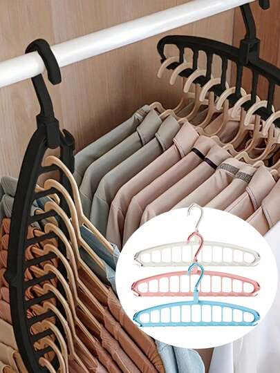 11-Hole Collapsible Clothes Hanger Organizer, Multi-Functional Non-Slip Plastic Portable & Wall-Mountable Closet Storage System, 3.2 Cubic Feet Enclosed Storage Capacity - Lightweight,Spring,Minimalist,Summer Tops