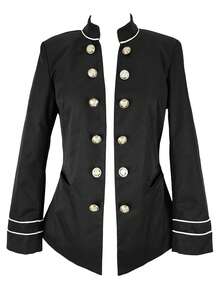 纯色前扣办公室/通勤/派对双排扣修身西装外套 - 黑色 - 查看 4