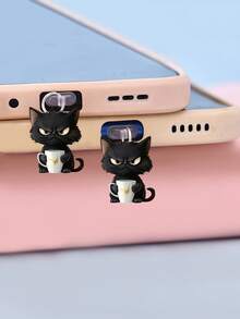 1pc 2D Acrylic Black Cat Phone Dust Plug, Compatible With Apple And Type-C Interfaces, Ideal For Holiday Gifts, Not 3D Gifts For Mother, Family, Friends, Kids, Birthday, Holiday Phone Accessories Phone Charm - Multicolor - View 1