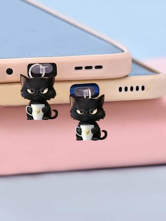 1pc 2D Acrylic Black Cat Phone Dust Plug, Compatible With Apple And Type-C Interfaces, Ideal For Holiday Gifts, Not 3D Gifts For Mother, Family, Friends, Kids, Birthday, Holiday Phone Acsessories Phone Charm