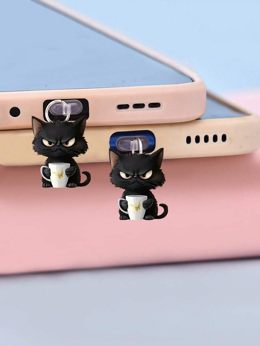 1pc 2D Acrylic Black Cat Phone Dust Plug, Compatible With Apple And Type-C Interfaces, Ideal For Holiday Gifts, Not 3D Gifts For Mother, Family, Friends, Kids, Birthday, Holiday Phone Accessories Phone Charm - Multicolor - View 1