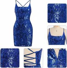 Sequin Homecoming Dresses Teens Women Sparkly Strap Bodycon Cocktail Party Night Prom Dress Vestidos De Fiesta ElegantesHalloween Christmas New Year - 寶藍色 - 查看 7