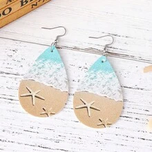 1 par de pendientes de gota de agua acrílica 2D con estampado de leopardo vintage minimalista y brillo para mujeres