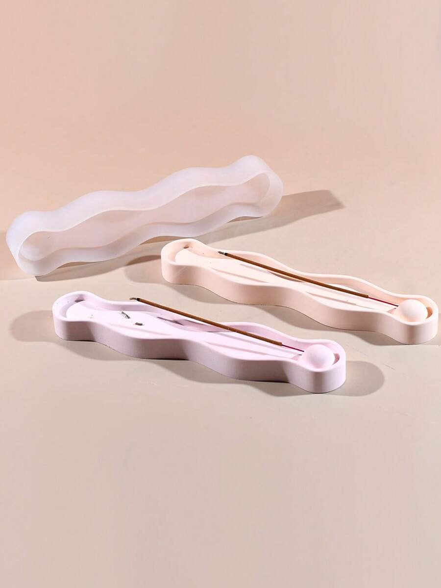 Set de 2 moldes de silicona en estilo zen para hacer un plato de incienso de onda y un soporte para velas - Blanco - Ver 1