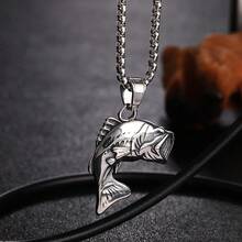 Collana con ciondolo in acciaio inossidabile a forma di pesce persico dalla bocca grande - Pendente a forma di pesce persico che salta - Regalo amuleto per pescatori
