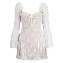 Women's Flare Sleeves Floral Lace Witchy Gothic A Line Y2K Dress Mesh Sheer Night Out Bodycon Mini Dress Retro Vintage Dress Halloween Party Costume - 白色 - 查看 10