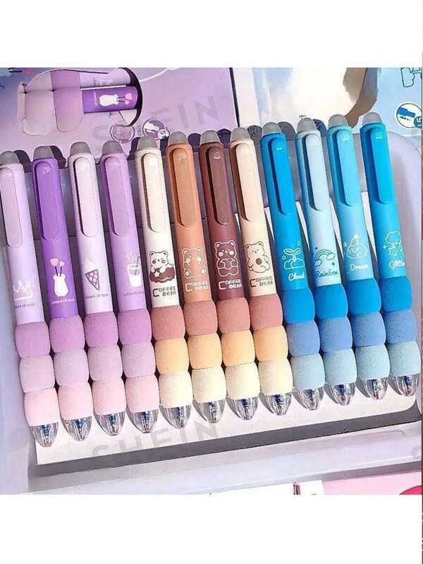 4-Piece Cute Cartoon Erasable Neutral Pen Set - Soft Grip, Adjustable 0.5mm Tip, Black Ink - Kawaii Girl Stationery, Perfect For School And Office Supplies