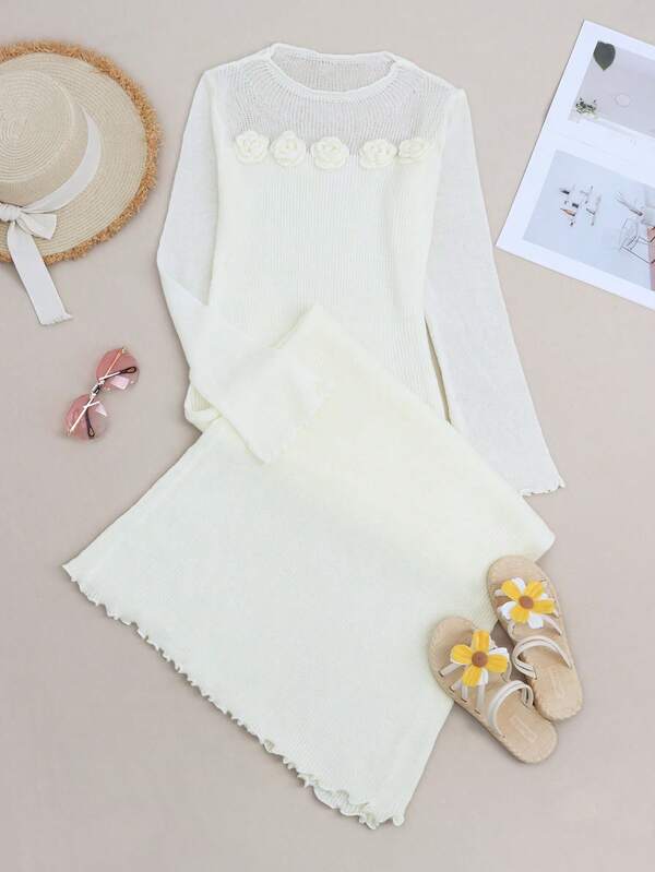 Nuevo vestido de punto elegante y de moda para mujeres en otoño e invierno, con cuello redondo, estampado de flores jacquard, unicolor, estilo joven y hermoso para festivales, vestidos largos y maduros para damas, vestidos modestos y de cumpleaños para mujeres