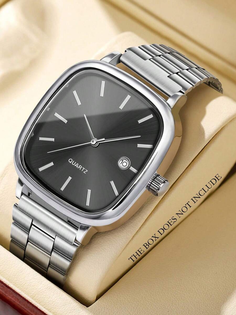 1pc Men's Quartz Watch, Simple And Casual, With Date Display, Strap Non-Adjustable, Men's Gifts, Suitable For Father's Day, Back To School Season Gifts And Daily Wear, Box Not Included - Black - View 1