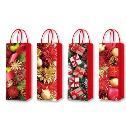 4pcs/Set Christmas Red Wine Bags, Gift Bags For Wine, Holiday Use