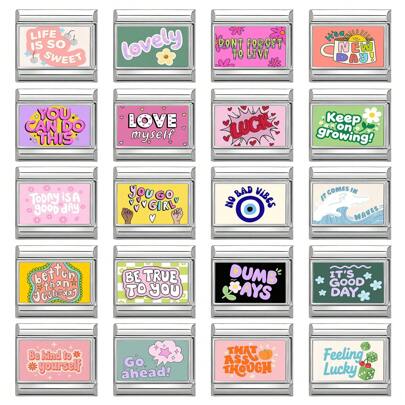 （未组装）1个趣味字母元素DIY创意配件，意大利珠宝，可用于照片打印DIY手链、项链、戒指、脚链，时尚精致可爱手工模块化手链