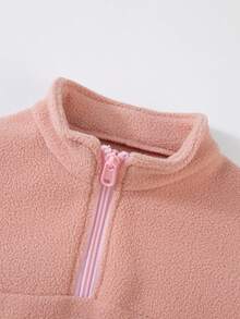 Set de 2 piezas de sudadera y pantalones de felpa para niñas, conjunto informal de cuello alto, cálido, suave y cómodo para otoño/invierno