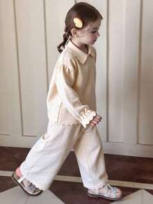 Dazy Kids Conjunto de suéter con cuello Peter Pan y pantalones largos tejidos para niña, ropa de otoño/invierno, de vuelta a la escuela