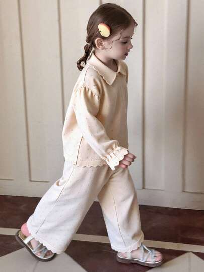 Dazy Kids Young Girl Peter Pan Collar Sweater And Knitted Long Pants Set, Autumn/Winter,Back To School Clothes