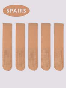 1/4/5 paia di calze a mezza gamba/polpaccio di colore unito per donna, con motivo a onde antiscivolo, in nero/marrone/bordeaux/beige, calze eleganti, stile Y2K, calze calde e confortevoli