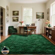 1 Dark Green Area Rug With 4 Rug Stickers, Soft Shaggy Rug For The Living Room, Fluffy Plush Rug For The Bedroom, Washable Non-Slip Rectangular Rug, Modern Home Decor Aesthetic, Lint-Free, Easy To Maintain, Ideal For Highly Frequented Indoor Areas - Dark Green - View 7