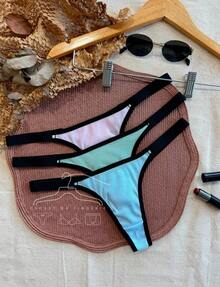 Kit Of 5 Ribbed Thong Panties With Bicolor Straps, Dental Floss, Premium Comfort Lingerie, Basic Women's Fashion - 彩色 - 查看 6